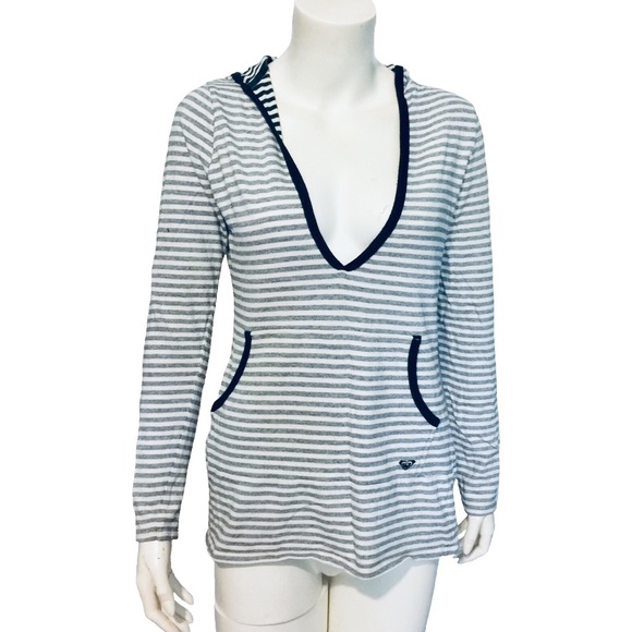 Roxy Tops - ROXY | Long Sleeve Hooded Tee Striped Pockets